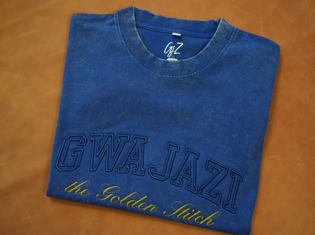Gwajazi “Golden Stitch” Tee - Midnight Indigo