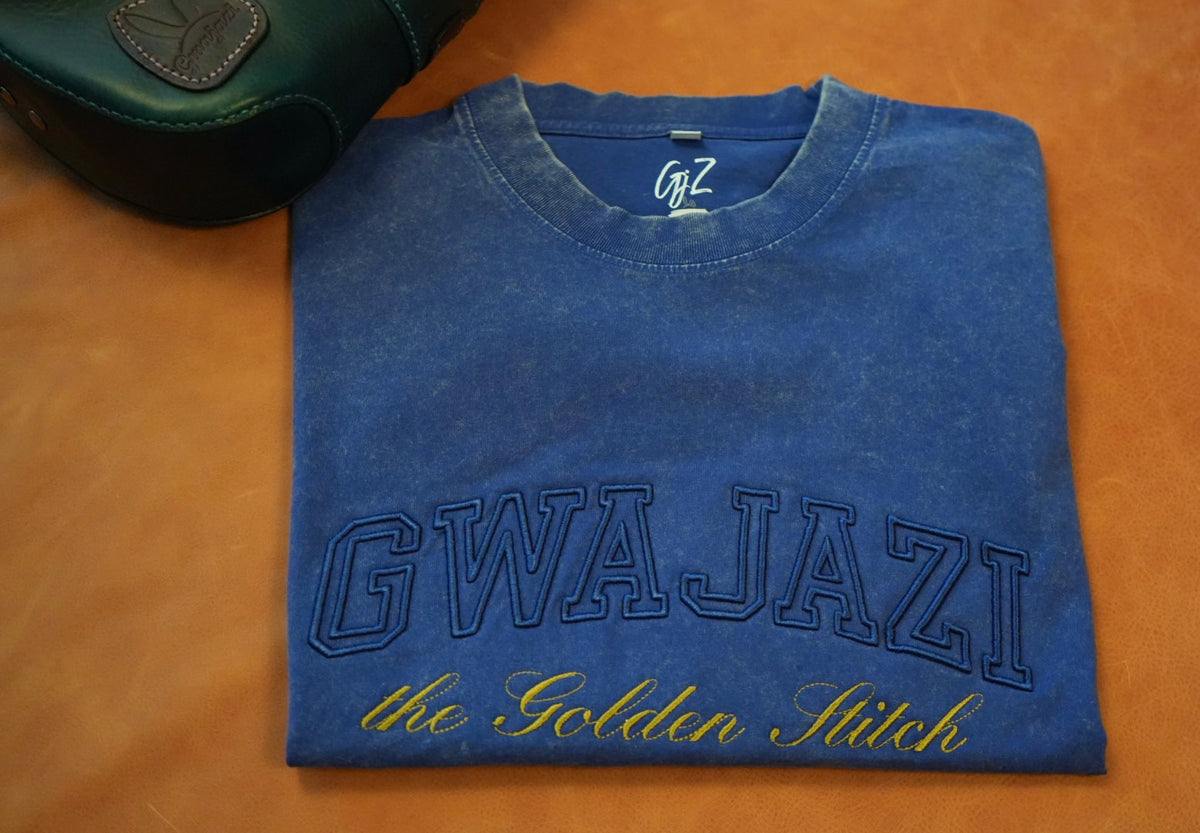 Gwajazi “Golden Stitch” Tee - Midnight Indigo