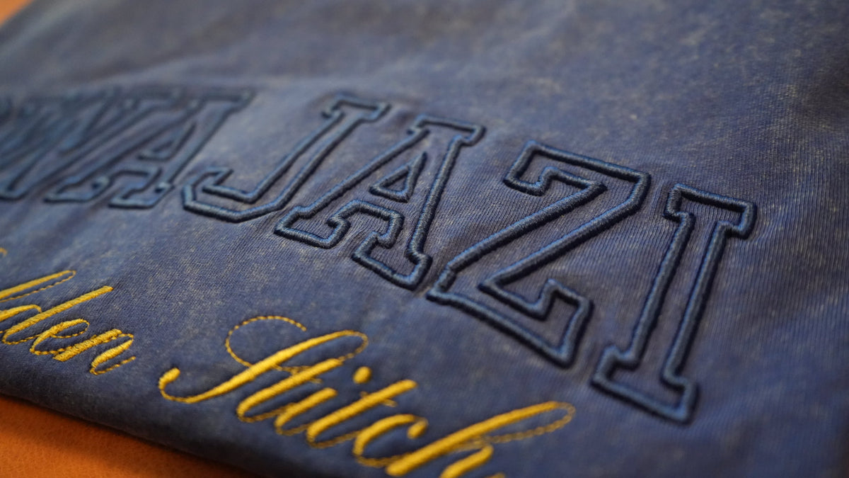 Gwajazi “Golden Stitch” Tee - Midnight Indigo