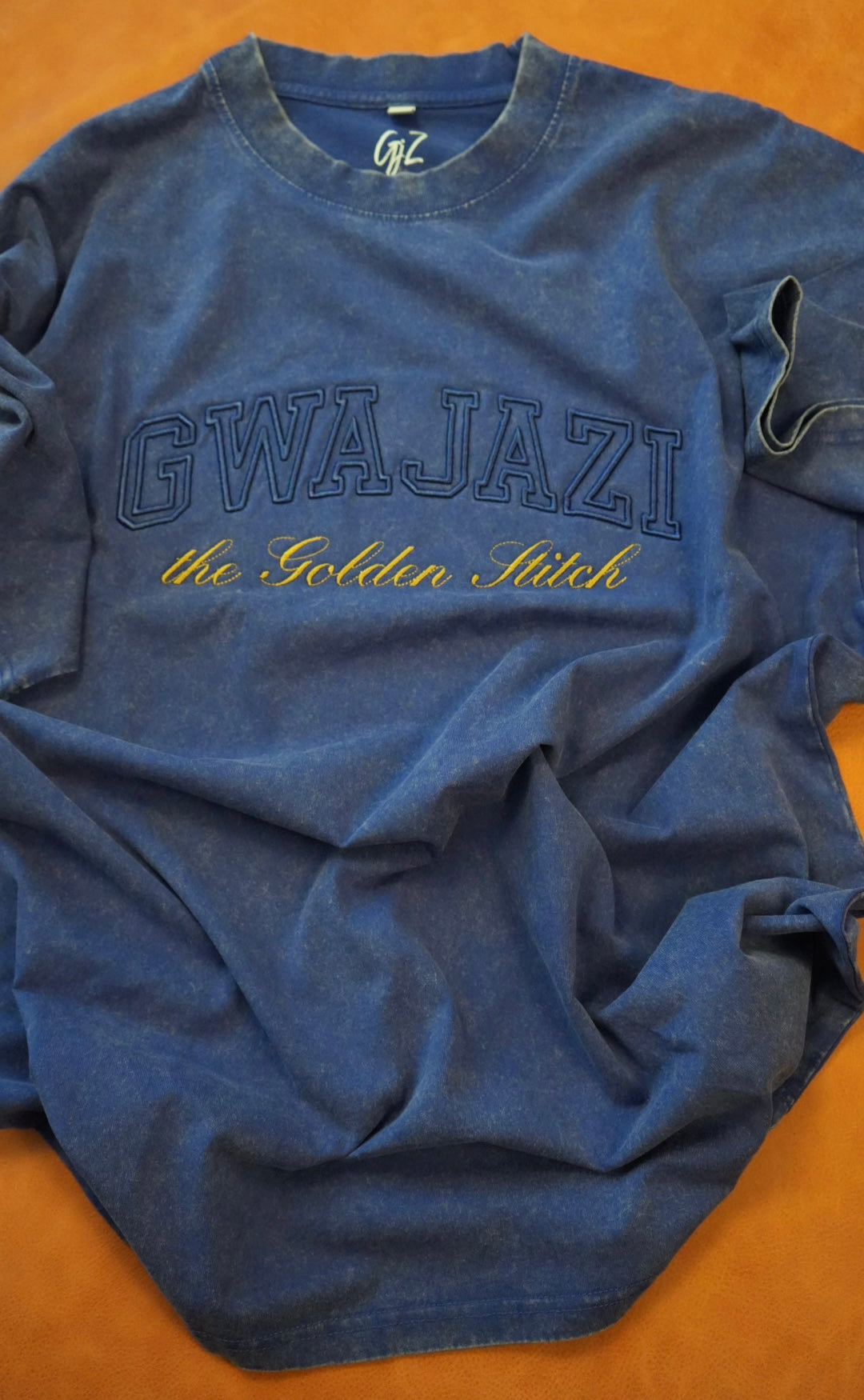 Gwajazi “Golden Stitch” Tee - Midnight Indigo