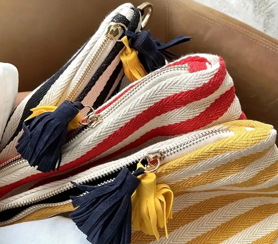 Personalised Striped Canvas Pouch